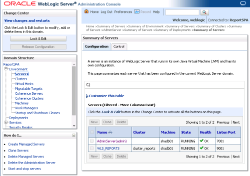 Oracle WebLogic Administration Server Console