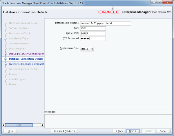 Installation Oracle Cloud Control 12c Schritt 8