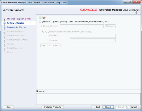 Installation Oracle Cloud Control 12c Schritt 2
