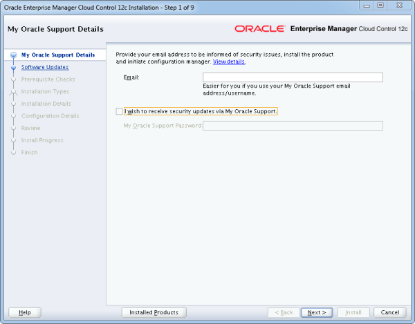 Installation Oracle Cloud Control 12c Schritt 1 