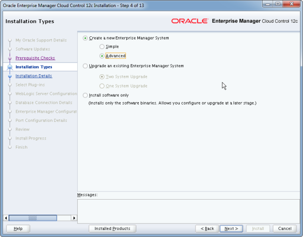 Installation Oracle Cloud Control 12c Schritt 4