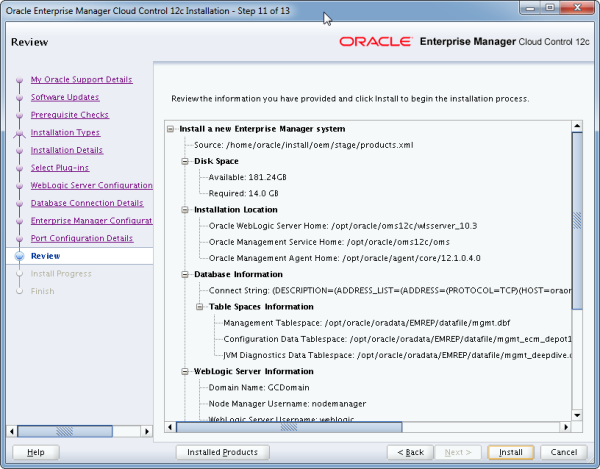 Installation Oracle Cloud Control 12c Schritt 11